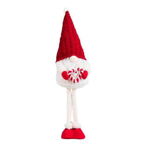 Visuel 1 du produit Peluche décorative de Noël gnome debout cœur en polyester coloris rouge et blanc - petit modèle H 65 cm