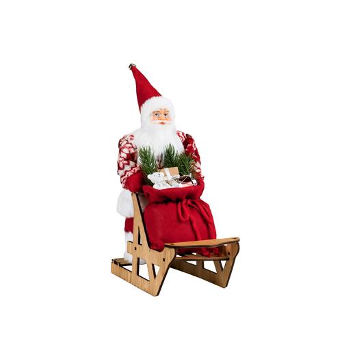 Visuel 1 du produit Père Noël décoratif Rubineige sur un traîneau en polyester coloris rouge et blanc - H 30 cm