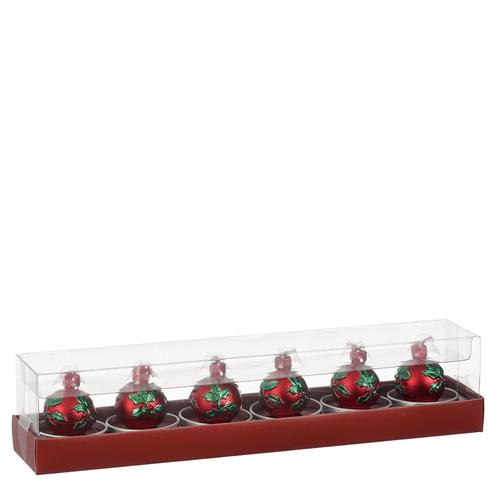 Visuel 1 du produit Lot de 6 bougies forme boule de Noël avec houx rouge - Ø 3 x H 5 cm