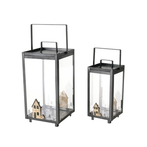 Visuel 2 du produit Lanterne Homewood coloris noir en bois - 11 x 11 x 24 cm