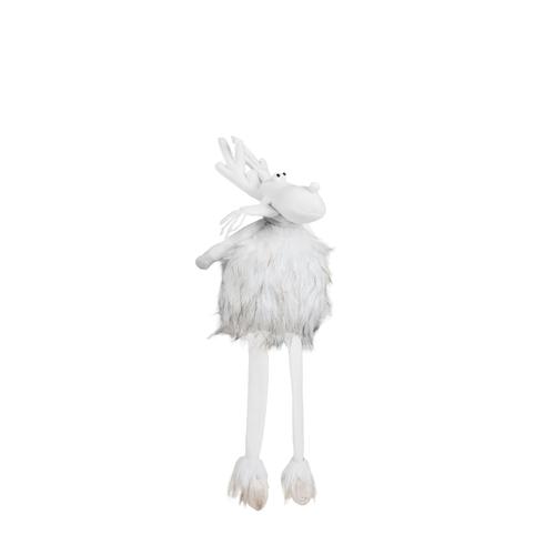 Visuel 1 du produit Peluche décorative de Noël renne assis fourrure pattes flexibles en polyester coloris blanc - H 60 cm