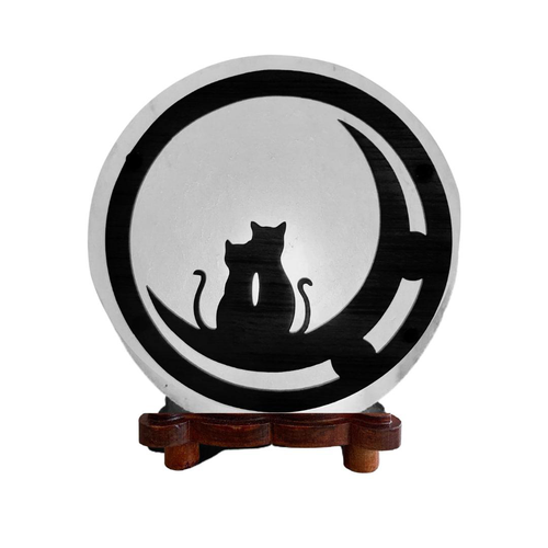 Visuel 1 du produit Lampe ronde chats coloris blanc au sel de l'himalaya