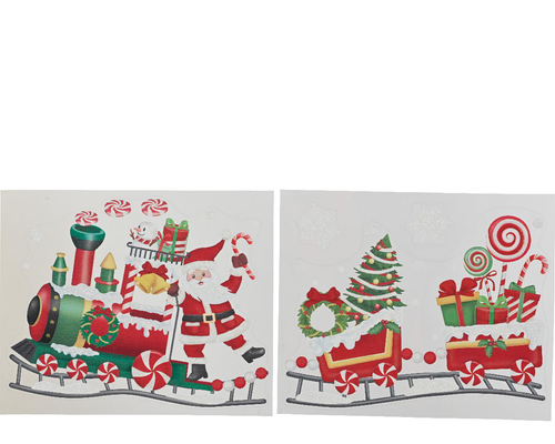 Visuel 1 du produit Vitrophanie train de Noël multicolore avec paillettes - 34,5 x 28,5 cm