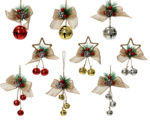 Visuel 1 du produit Ornement à suspendre avec clochette, nœud et pin - 6 x 10 x 12 cm