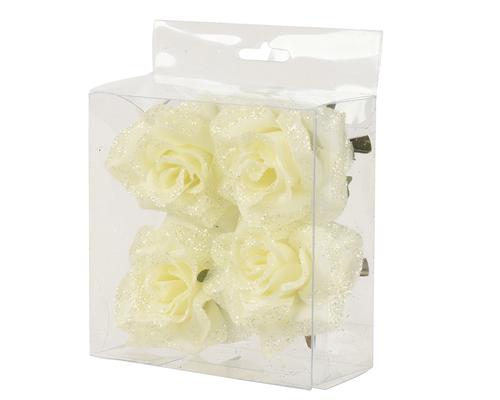 Visuel 1 du produit Ensemble de 4 roses brillantes sur clip en polyester crème - Ø 8 x H 4,5 cm