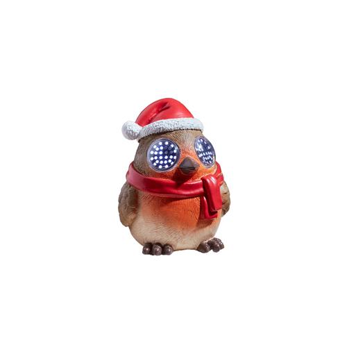 Visuel 1 du produit Personnage décoratif Rouge-gorge gros yeux en polyrésine coloris marron et rouge LED intérieur extérieur IP44 - H 12,5 cm