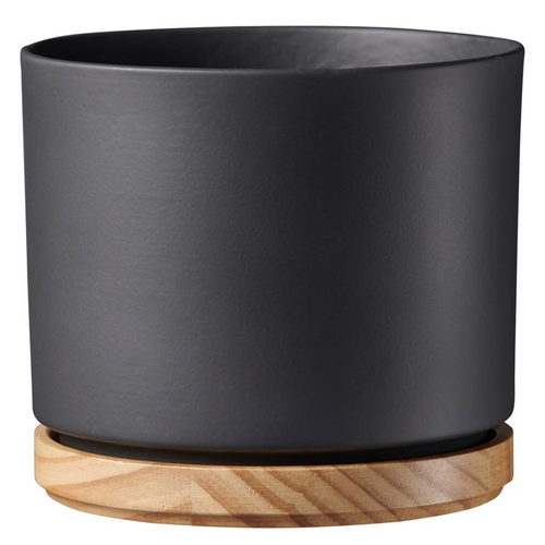 Visuel 1 du produit Cache-pot en bois et céramique gris anthracite Oslo - Ø 16 x H 14 cm