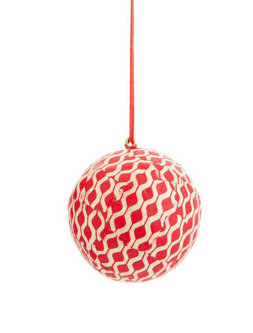 Visuel 1 du produit Suspension décorative boule coloris rouge en coton maché - 7,5 x 7,5 cm