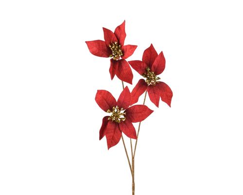 Visuel 1 du produit Branche de poinsettia artificiel en velours rouge - 17 x 10 x 60 cm