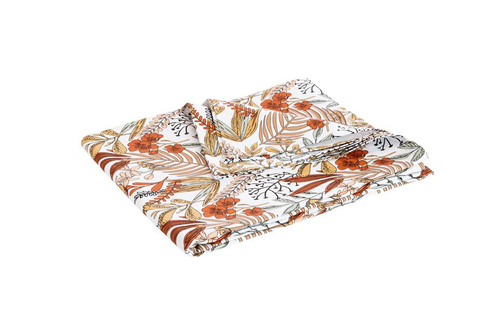 Visuel 1 du produit Nappe décorative rectangulaire décor floral coloris vert en coton - 150 x 250 cm