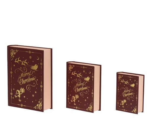 Visuel 1 du produit Boîte cadeau forme livre en carton bordeaux et or petit modèle - 13 x 4,2 x 17 cm