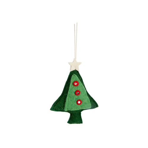 Visuel 1 du produit Décoration à suspendre sapin en feutrine rouge, blanc et vert - 4 x 6 cm
