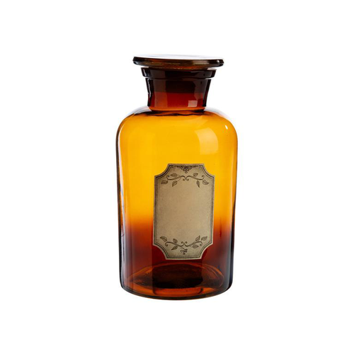 Visuel 1 du produit Bouteille déco style herboristerie en verre fumé ocre - Ø 10,5 x H 20,5 cm