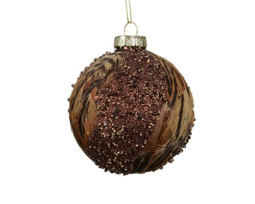 Visuel 1 du produit Coffret de 3 boules de Noël en verre brun avec plumes - Ø 8 cm