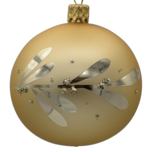 Visuel 1 du produit Boule de Noël en verre or mat avec motif végétal or brillant - Ø 7 cm