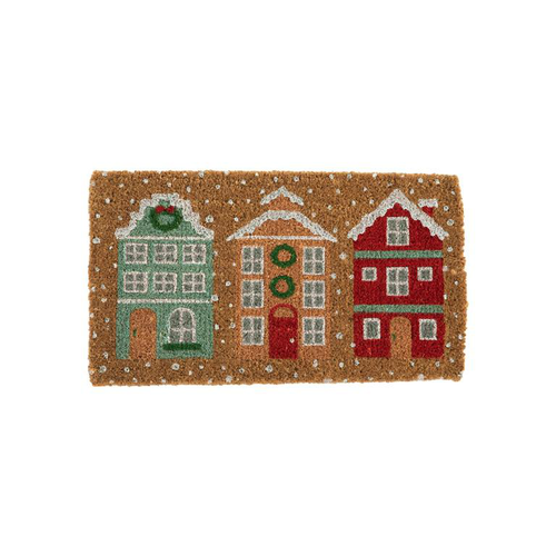 Visuel 1 du produit Paillasson en fibre de coco motif maisons sous la neige - 72 x 40 cm