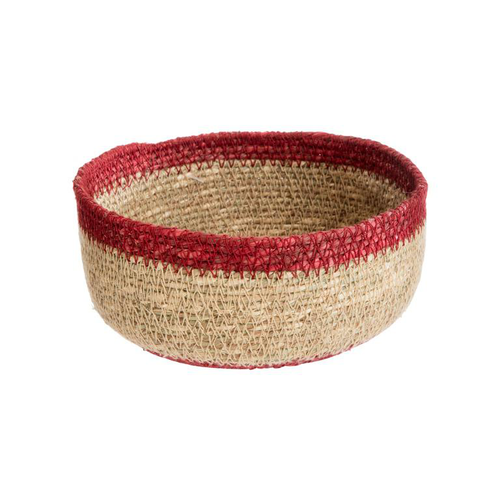 Visuel 1 du produit Corbeille ronde bicolore naturel et rouge en osier petit modèle - Ø 15 x H 8 cm