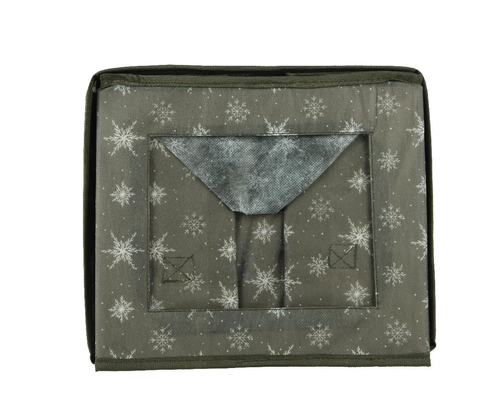 Visuel 1 du produit Boîte pour rangement de boules en polyester vert avec flocons blancs taille L - 32 x 26,5 x 26,5 cm