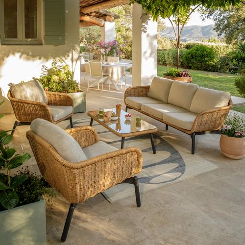 Visuel 7 du produit Salon de jardin en aluminium coloris marron Aralia - 4 éléments (canapé, table basse et deux fauteuils)