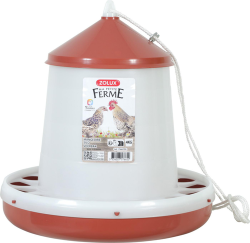 Visuel 1 du produit Mangeoire silo pour basse-cour en plastique coloris rouge Zolux Ma petite ferme - 4 kg