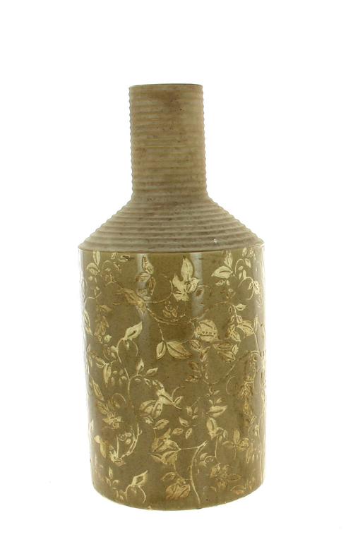 Visuel 1 du produit Vase bouteille en céramique beige à décor feuillage - Ø 15 x H 32 cm