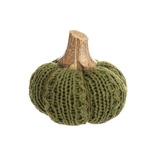 Visuel 1 du produit Citrouille tricot en laine tricotée verte et bois - Ø 9 x H 9 cm