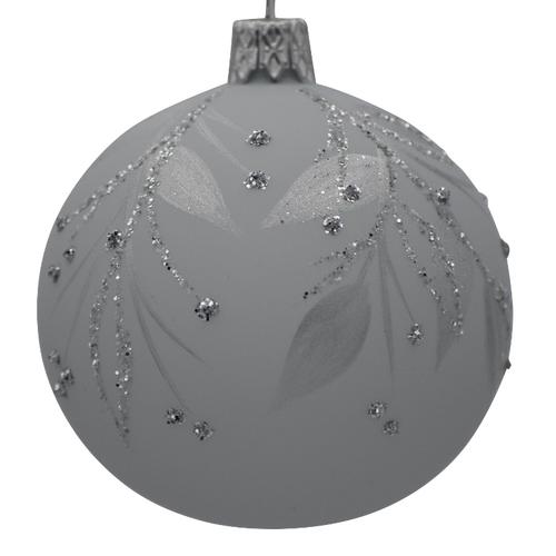Visuel 1 du produit Boule de Noël en verre blanc à motif végétal argent - Ø 7 cm