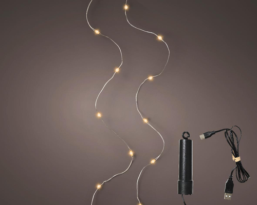 Visuel 1 du produit Guirlande à 50 micro-LED blanc orangé sur câble argent pour extérieur - 4,9 m