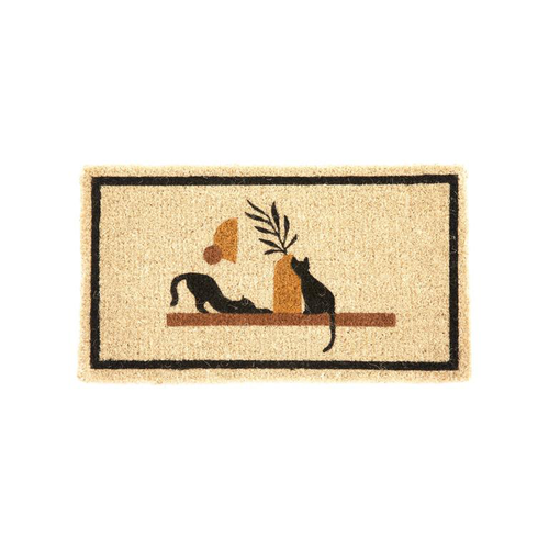 Visuel 1 du produit Paillasson en fibre de coco motif 2 chats sur étagère - 72 x 40 cm