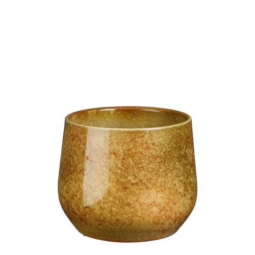 Visuel 1 du produit Pot rond coloris jaune en terre cuite Hugo Mica Decorations - 13,5 x Ø 16 cm