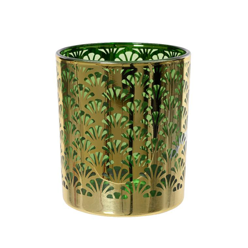 Visuel 1 du produit Photophore verre motif éventail coloris vert en verre - 12,5 cm