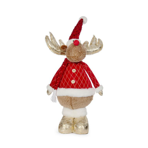 Visuel 1 du produit Cerf doré en habit de Père Noël beige et rouge Cupid - 65 cm