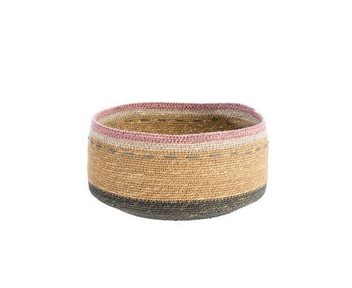 Visuel 1 du produit Corbeille de rangement ronde lignes coloris multicolore en osier - 27 x 27 x 13 cm
