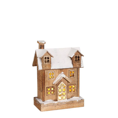Visuel 1 du produit Maison en bois de sapin avec éclairage à piles - 21 x 11 x 32 cm
