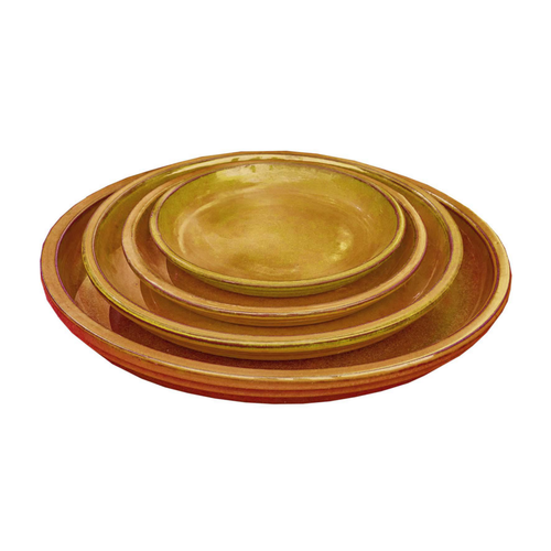 Visuel 1 du produit Soucoupe en terre cuite émaillée jaune miel Poterie du Bousquet Costa - Ø 24 x H 3 cm