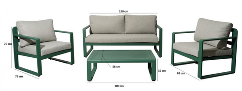 Visuel 2 du produit Salon de jardin 4 places, aluminium gris/vert, PROLOISIRS Mojito