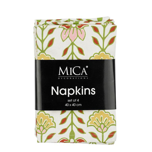 Visuel 1 du produit Lot de 4 serviettes en coton recyclé crème à motifs rouges et verts Mica Corina - 40 x 40 cm