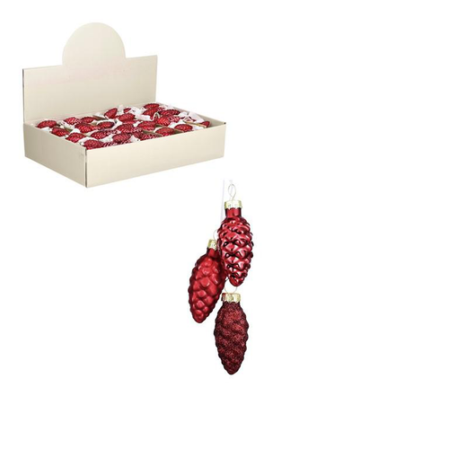Visuel 1 du produit Décoration à suspendre 3 pommes de pin rouge foncé - Ø 3 x H 6 cm