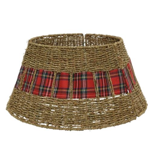 Visuel 1 du produit Cache-pied pour sapin de Noël de 180 cm motif tartan en osier - Ø 57 x H 28 cm