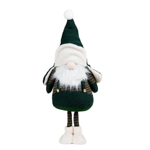 Visuel 1 du produit Peluche décorative de Noël gnome debout chapka en polyester coloris vert et crème - grand modèle H 89 cm