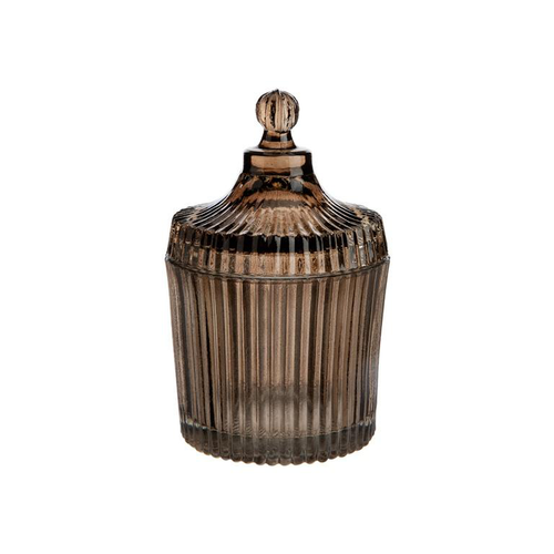 Visuel 2 du produit Boîte ronde décorative en verre fumé marron strié - Ø 9,5 x H 15 cm