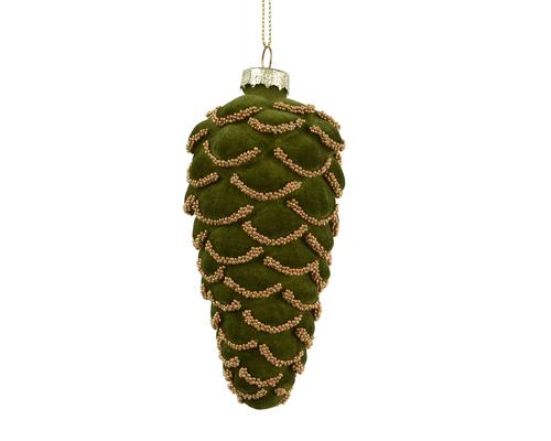Visuel 1 du produit Pomme de pin à suspendre en verre vert - 6,5 cm