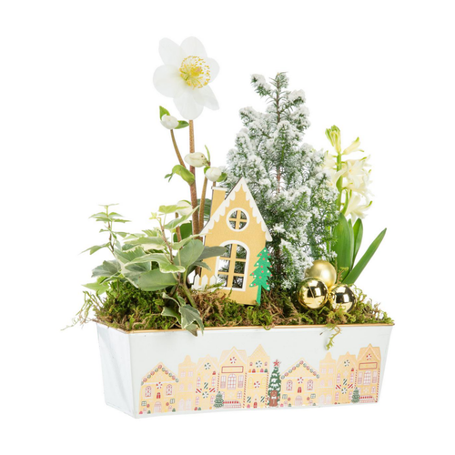 Visuel 1 du produit Composition jardinette pot zinc décor village - 26 cm