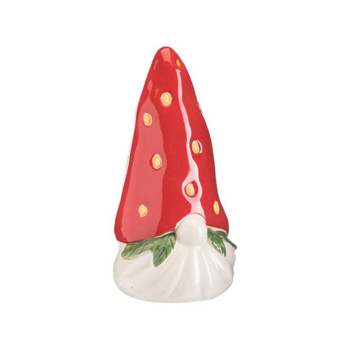 Visuel 1 du produit Gnome à poser en céramique à bonnet fraise rouge - 9,7 x 10 x 19 cm