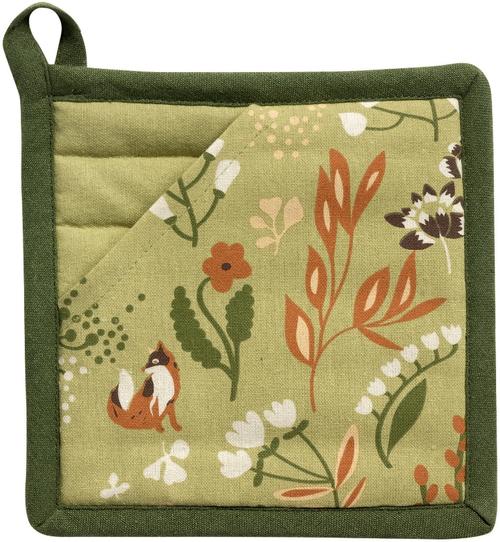 Visuel 1 du produit Manique en coton recyclé verte à motif végétal Darian - 20 x 20 cm