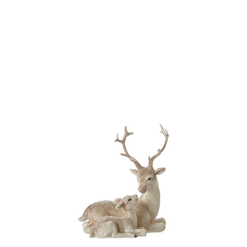 Visuel 1 du produit Figurine cerf blanc en résine avec faon - 10,5 x 6 x 12,5 cm
