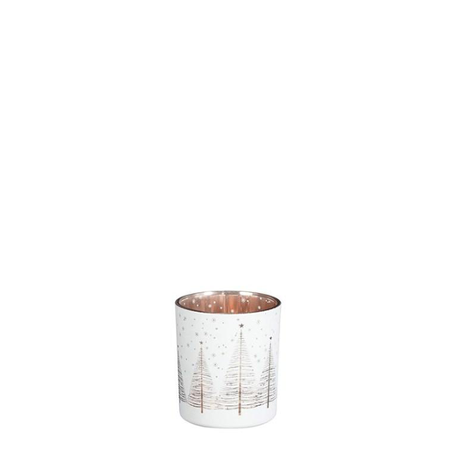 Visuel 1 du produit Porte bougie en verre rose à motif arbres - Ø 7 x H 8 cm