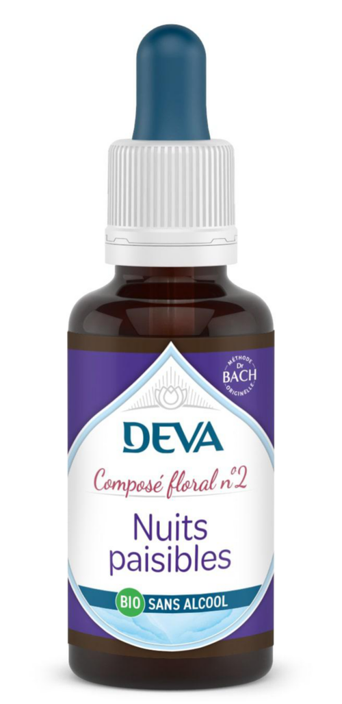 Visuel 1 du produit Complément alimentaire composé floral nuits paisibles bio sans alcool Deva - flacon compte-goutte 30 ml