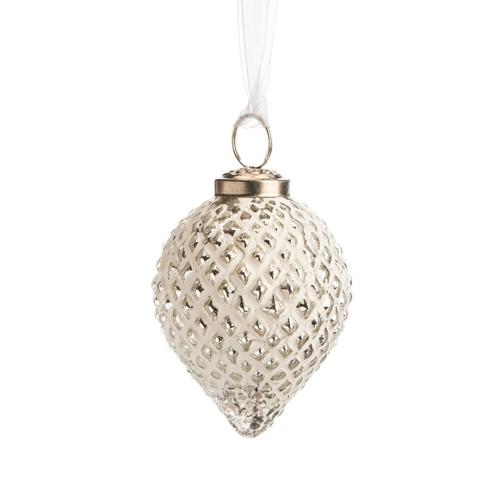 Visuel 1 du produit Suspension goutte en relief en verre et métal argent mat - 9 x 7 cm