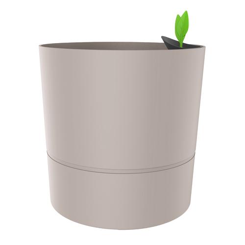 Visuel 1 du produit Pot rond en plastique à réserve d'eau coloris grège Poetic Aquaduo XL - Ø 39,5 x H 39,5 cm